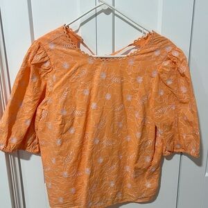 LOFT Orange Floral Embroidered Blouse